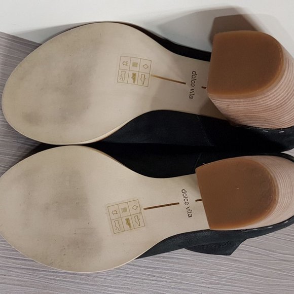 Dolce Vita Hailey Leather Block-Heel Bootie Black Suede Womens Size 10 B - Picture 6 of 7